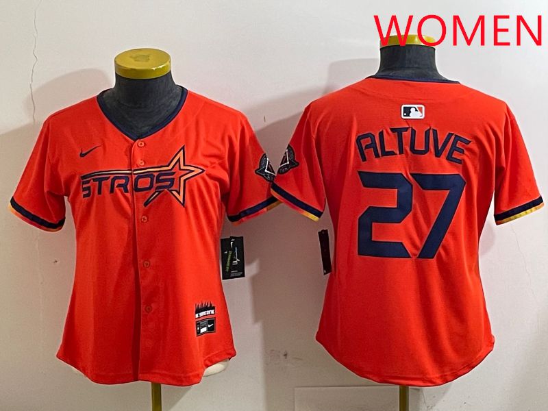 Women Houston Astros #27 Altuve Orange Three generations Joint Name 2025 Nike MLB Jersey style 412